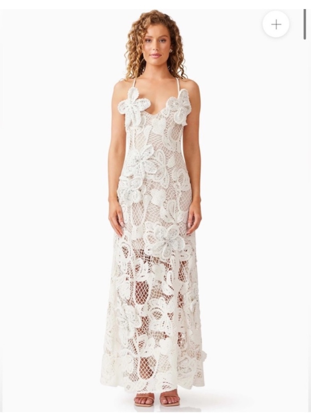 elliatt kyra white 3d floral crochet diamante detail maxi dress size XS NEW